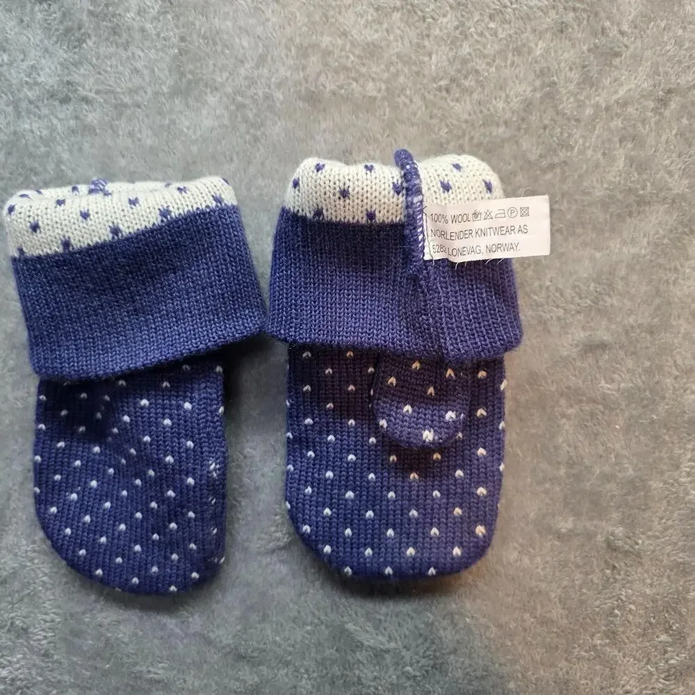 Norlender Knitwear Mittens Womens One Size Blue Wool Fair Isle Knit Norway